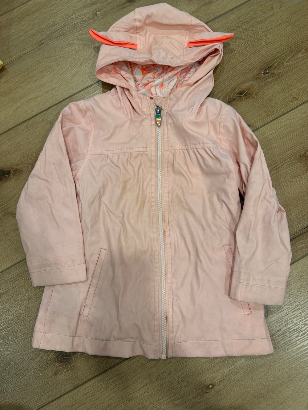 Cat & Jack Light Pink Hooded Raincoat with Neon Ear Accents